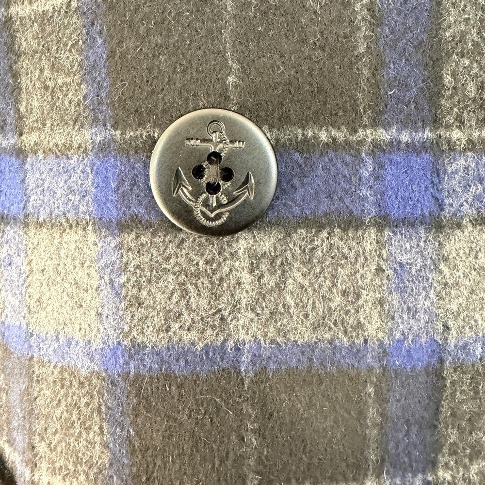 J.Crew Blue Grey Plaid‎ Wool Blend Pea Coat Jacket E2645 Size 8 Dark Academia - Picture 11 of 16
